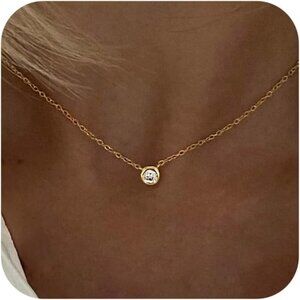 Women Diamond Gold Necklace 14k Gold Plated Long Lariat Necklace Simple Gold CZ